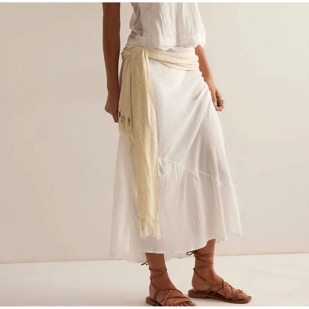 Free People Intimately Sweet on You Textured Half Slip Ruffle Maxi Skirt Boho